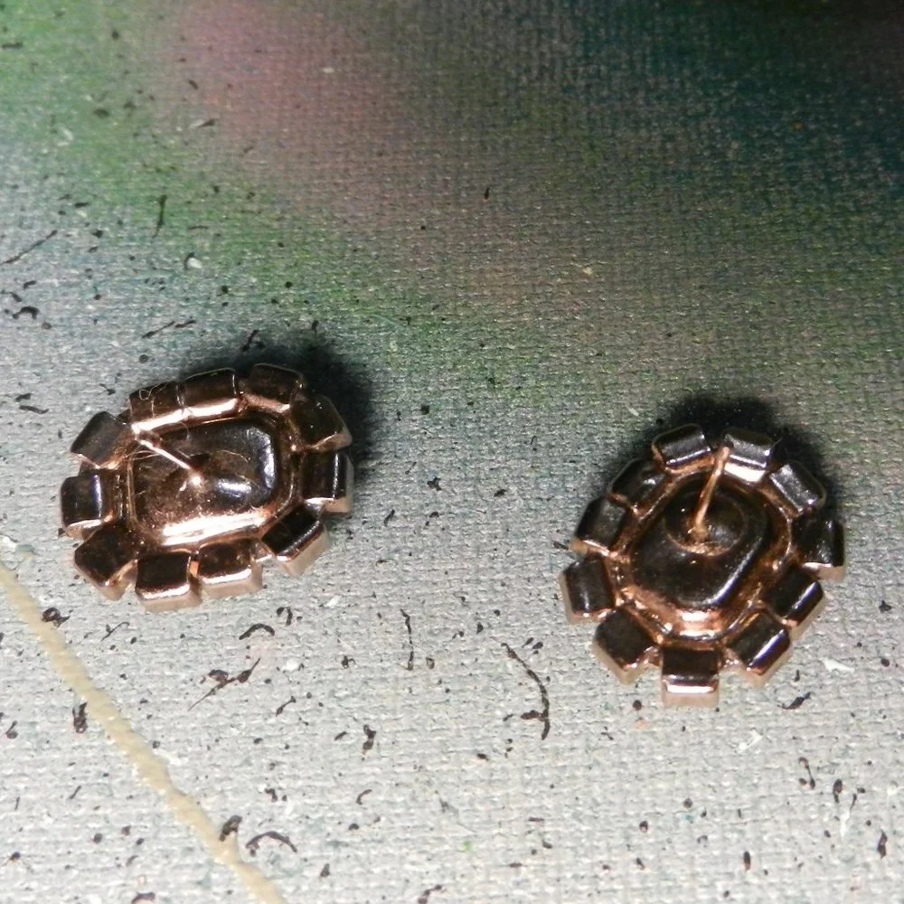 VTG Contempo silver pierced earrings marquis solitaire set in silver tone studs